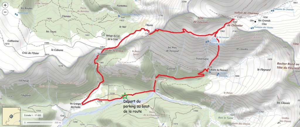 Itinéraire pour le col du Charnier en partant de La Jarjatte